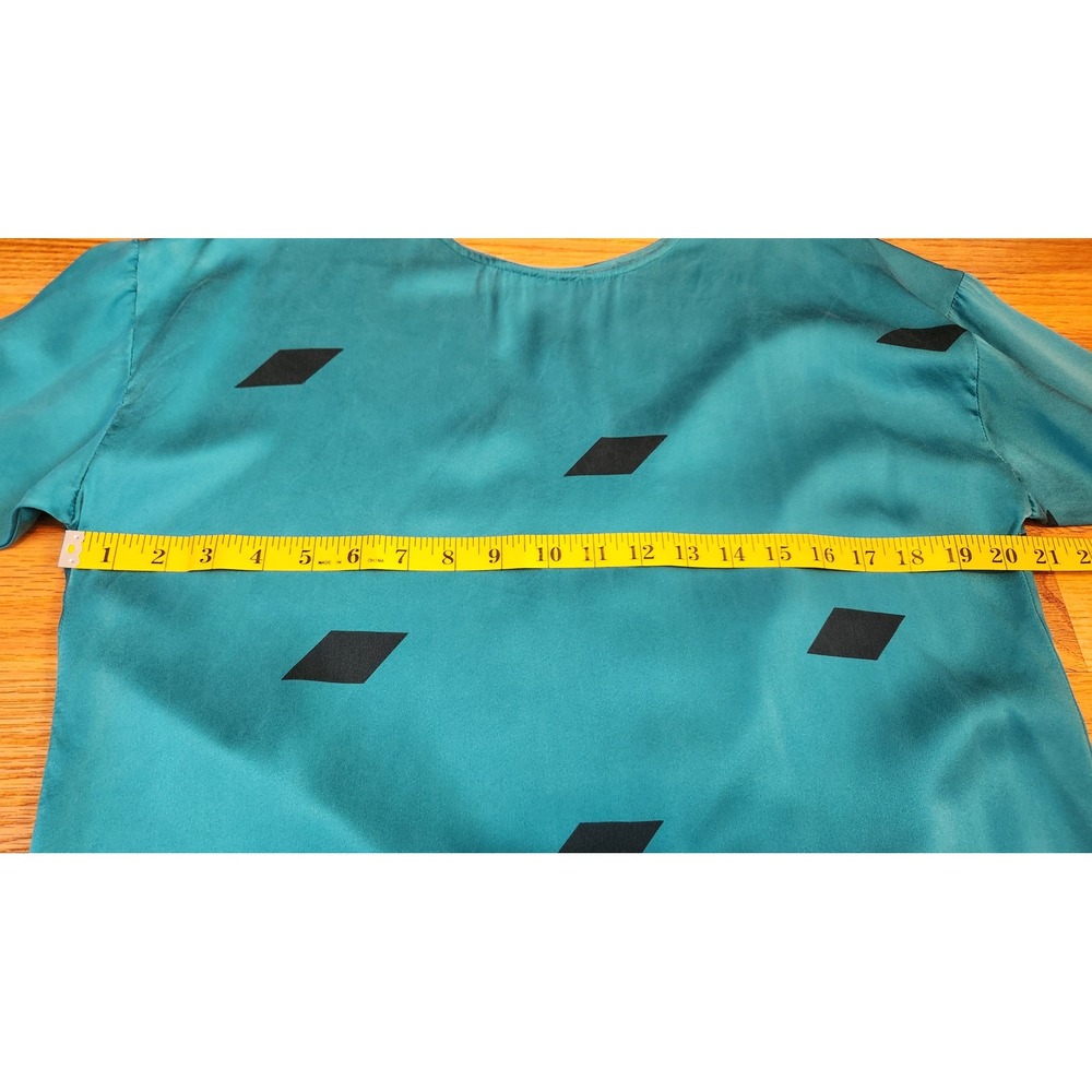 Vintage Sunshine Shadow Teal Silk Diamond Print Short Sleeve Dress Size 2 - Picture 4 of 11